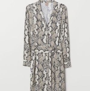 H&M beige snake print button down midi dress
